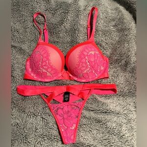 Victoria's Secret Vibrant Pink Lace Bra Set
